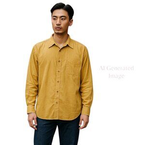 Robert Villini Collezione Mens Gold Front Button Long Sleeve Shirt Size 18 34/35